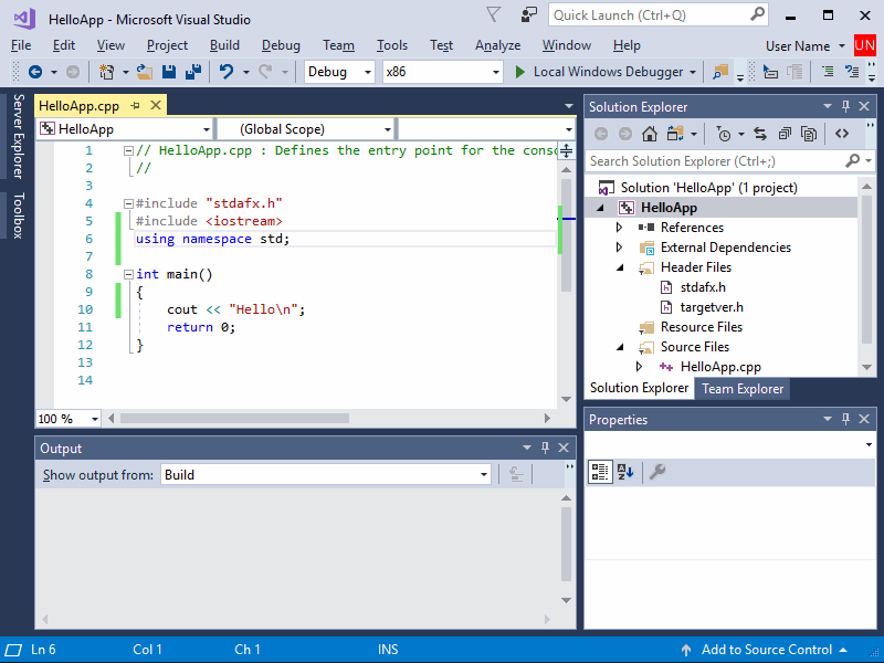 Visual studio c++ example